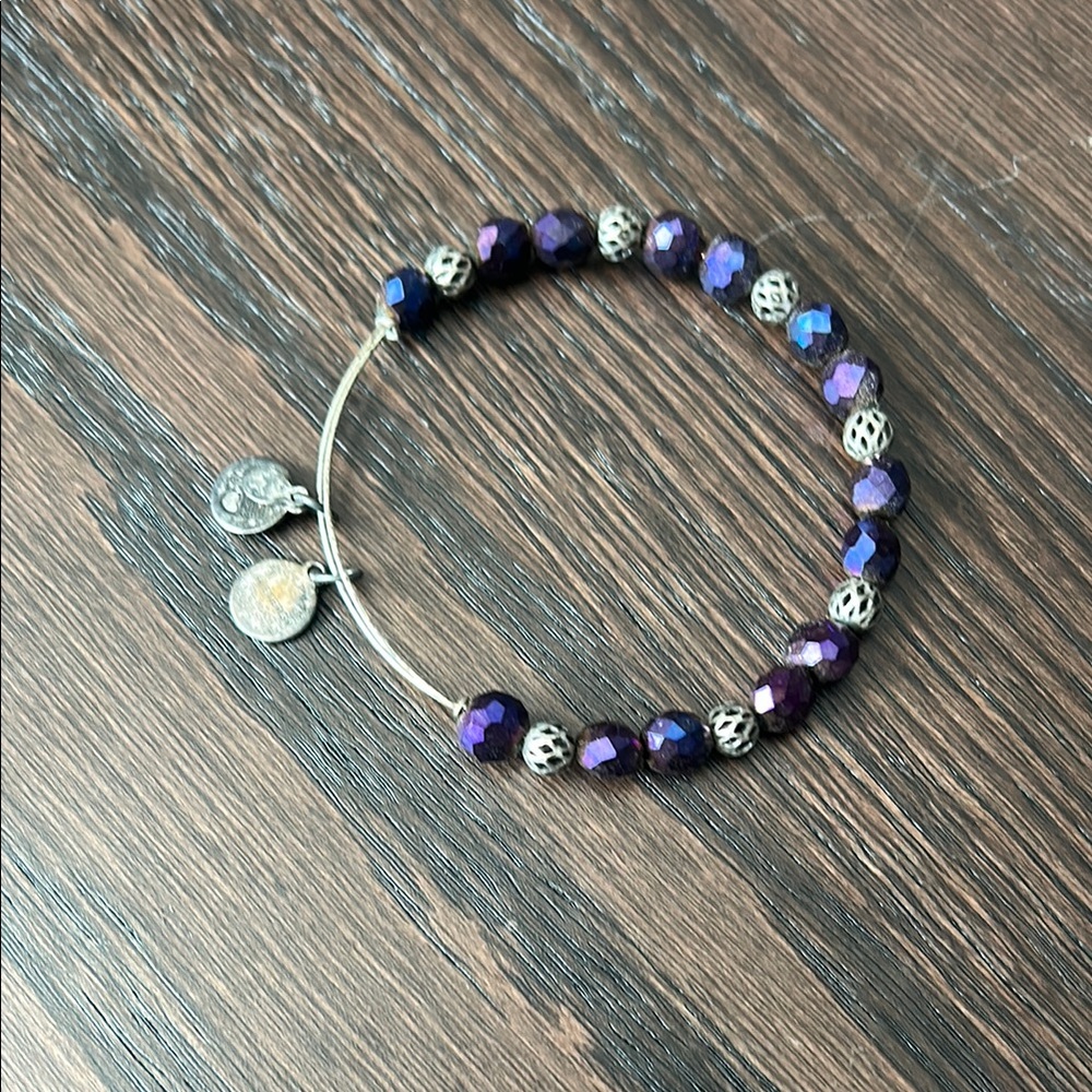 Alex and Ani Amethyst Beaded Bracelet with Silver Accents